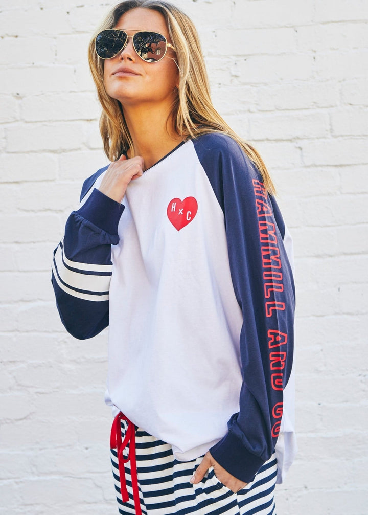 RETRO HEART L/S TEE - WHITE/NAVY Long Sleeve Tee hammill & Co