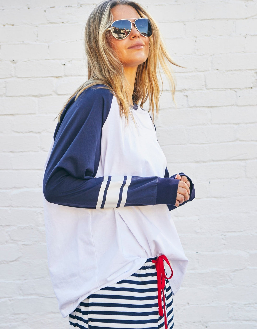 RETRO HEART L/S TEE - WHITE/NAVY Long Sleeve Tee hammill & Co