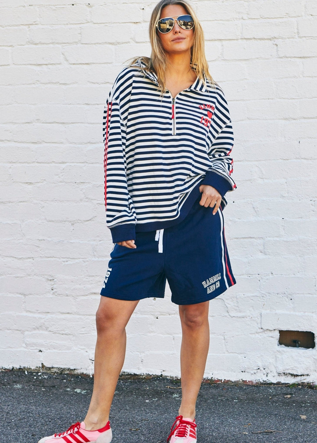 RETRO SHORTS WITH SIDE STRIPES - NAVY Shorts hammill & Co