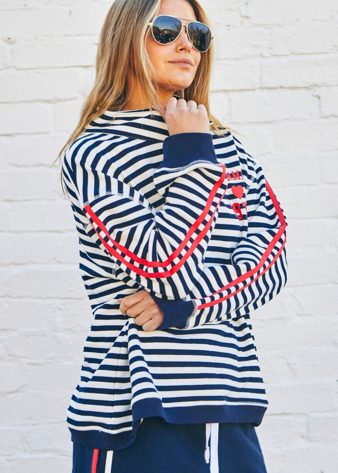 RETRO STRIPE COLLARD ZIP SWEAT - NAVY/WHITE Windcheater hammill & Co