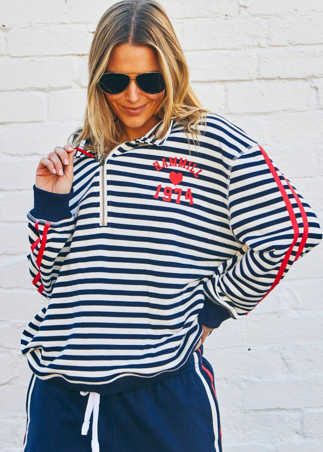 RETRO STRIPE COLLARD ZIP SWEAT - NAVY/WHITE Windcheater hammill & Co