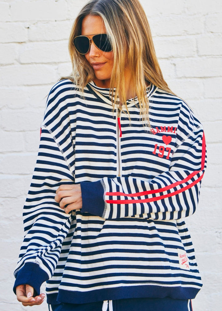 RETRO STRIPE COLLARD ZIP SWEAT - NAVY/WHITE Windcheater hammill & Co
