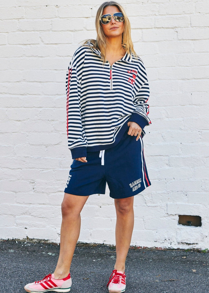 RETRO STRIPE COLLARD ZIP SWEAT - NAVY/WHITE Windcheater hammill & Co