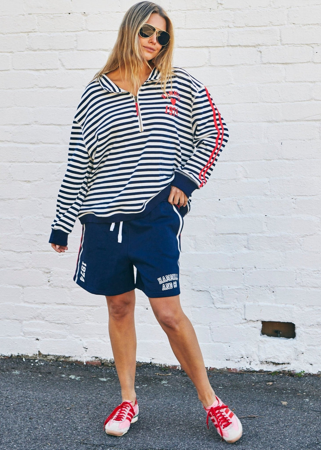 RETRO STRIPE COLLARD ZIP SWEAT - NAVY/WHITE Windcheater hammill & Co