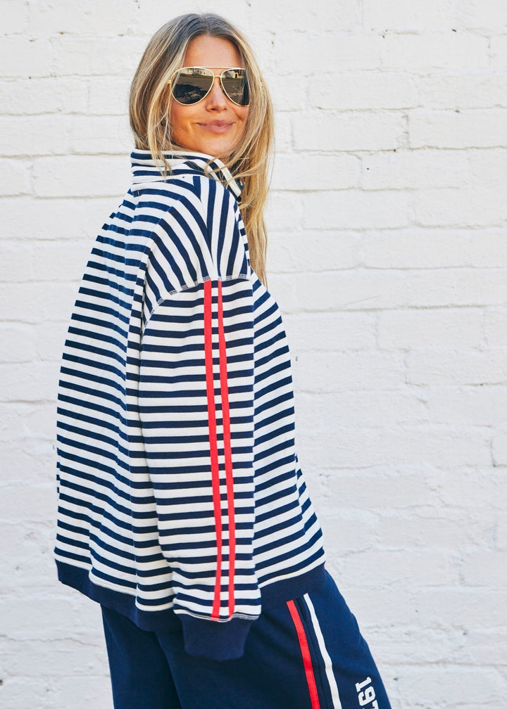 RETRO STRIPE COLLARD ZIP SWEAT - NAVY/WHITE Windcheater hammill & Co