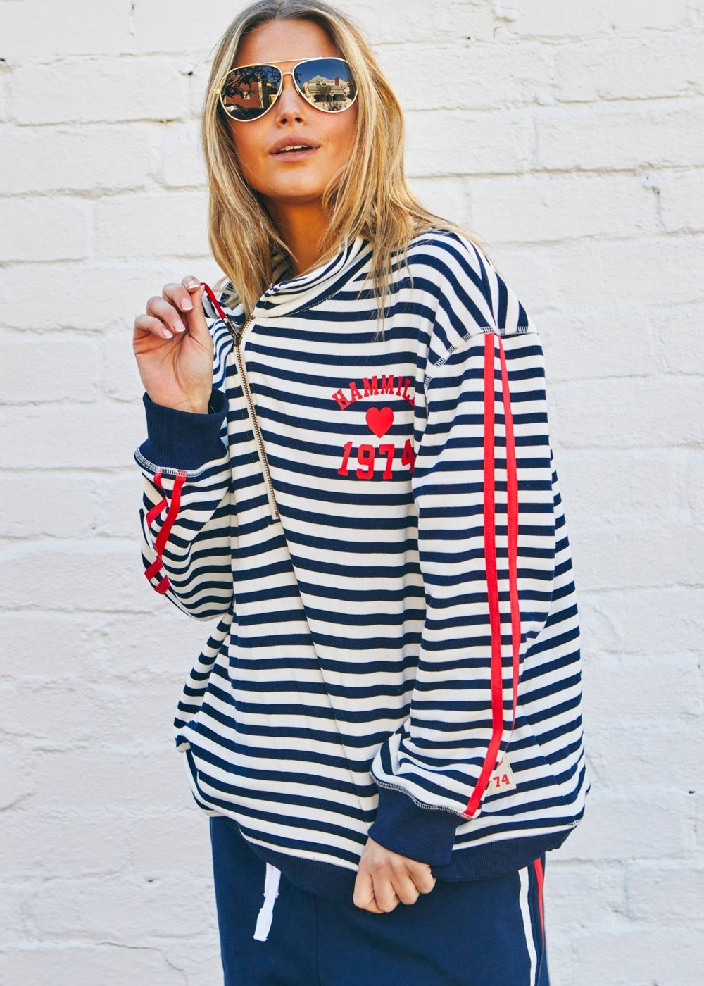 RETRO STRIPE COLLARD ZIP SWEAT - NAVY/WHITE Windcheater hammill & Co