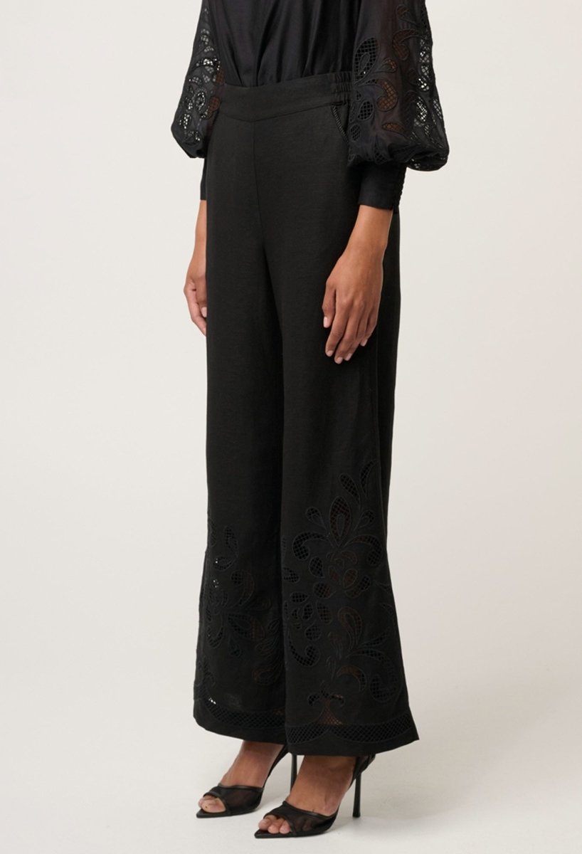 Rhea Linen Viscose Embroidered Pant in Black Pant Once Was