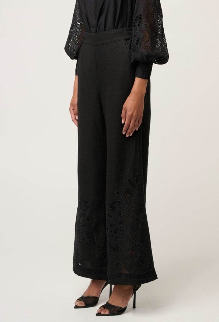 Rhea Linen Viscose Embroidered Pant in Black Pant Once Was