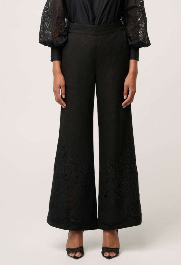 Rhea Linen Viscose Embroidered Pant in Black Pant Once Was