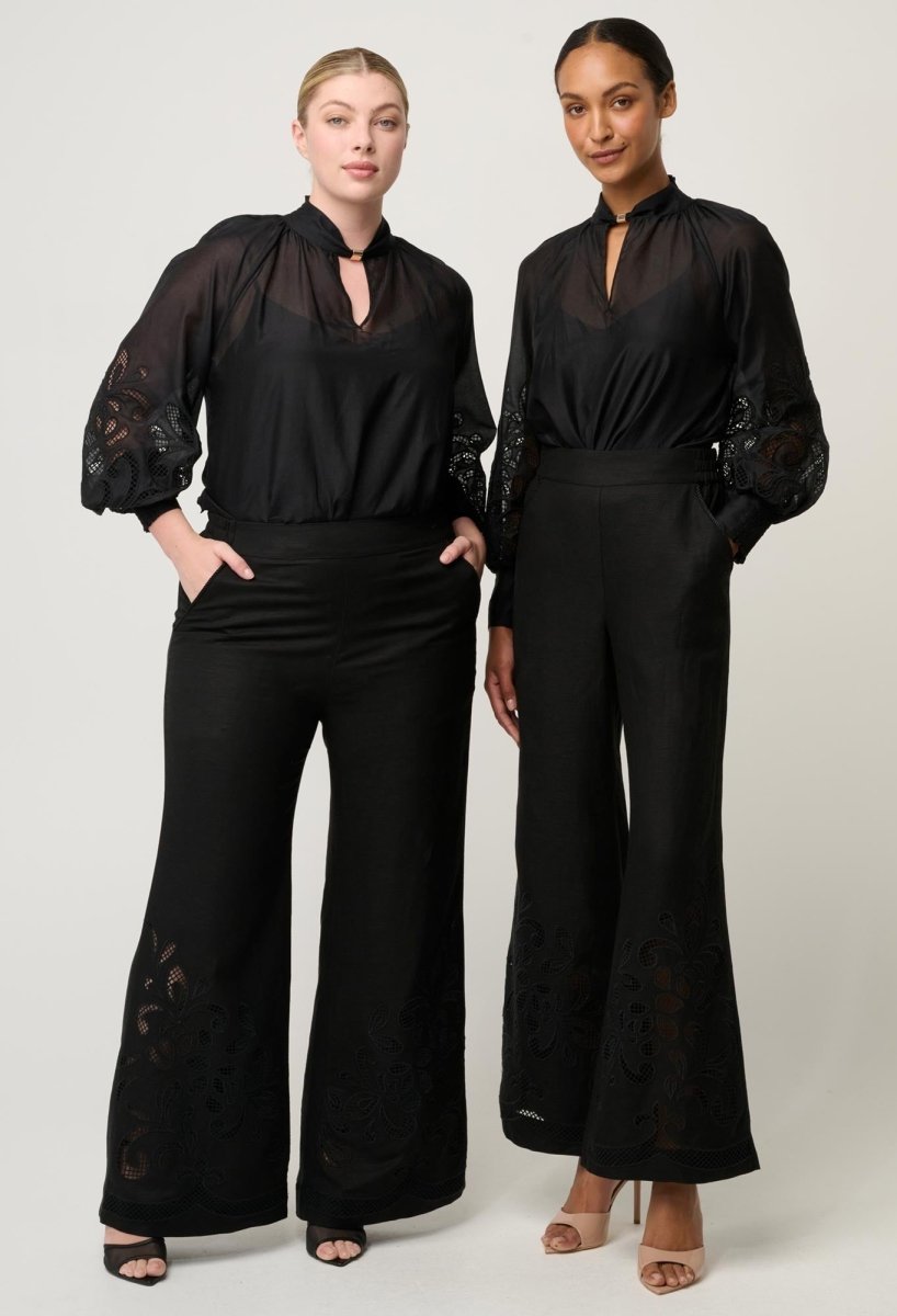 Rhea Linen Viscose Embroidered Pant in Black Pant Once Was