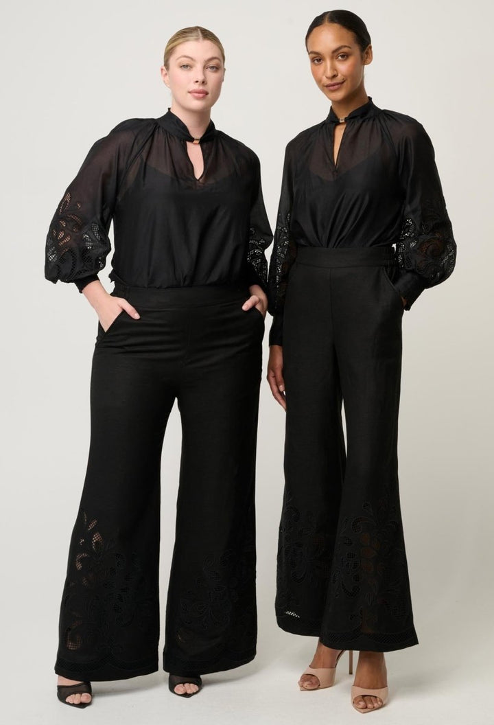 Rhea Linen Viscose Embroidered Pant in Black Pant Once Was