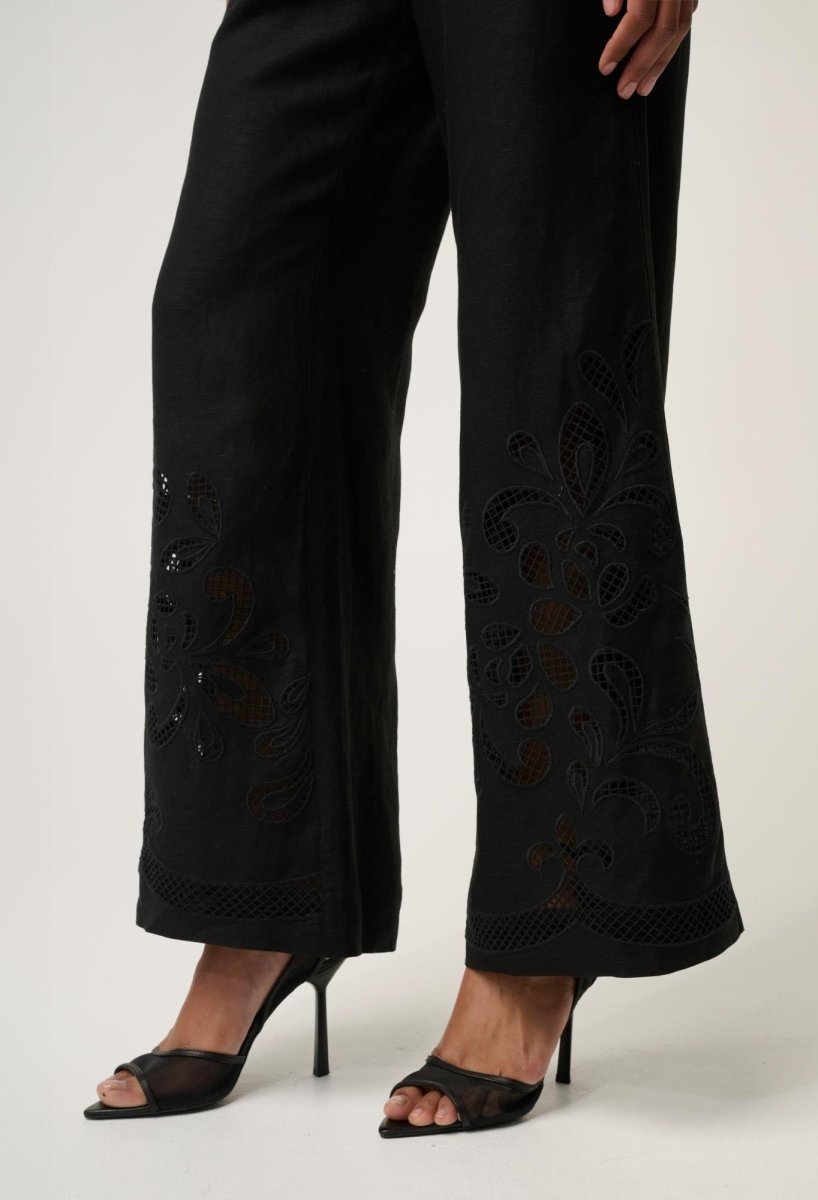 Rhea Linen Viscose Embroidered Pant in Black Pant Once Was