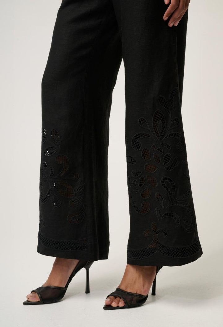 Rhea Linen Viscose Embroidered Pant in Black Pant Once Was