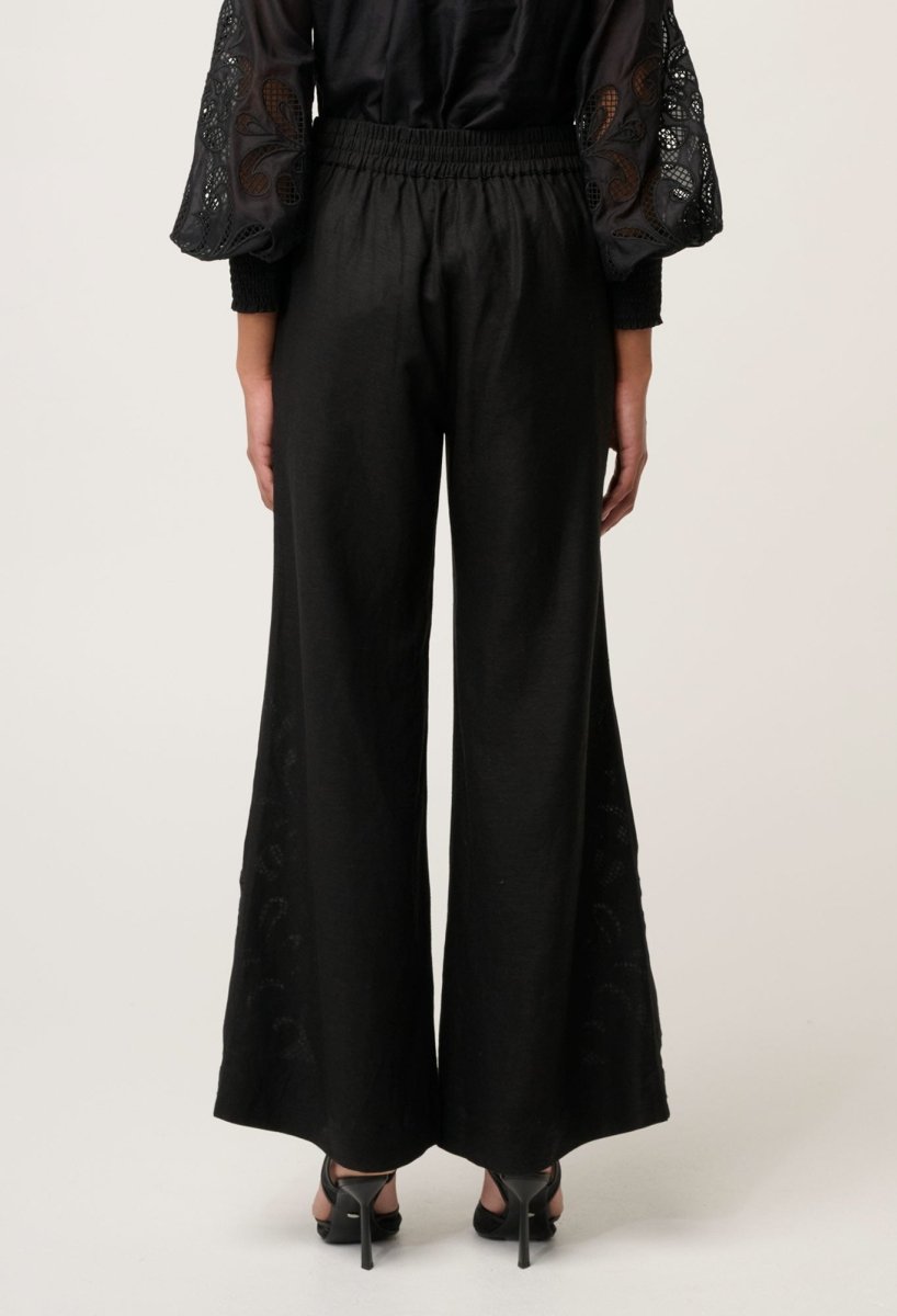 Rhea Linen Viscose Embroidered Pant in Black Pant Once Was