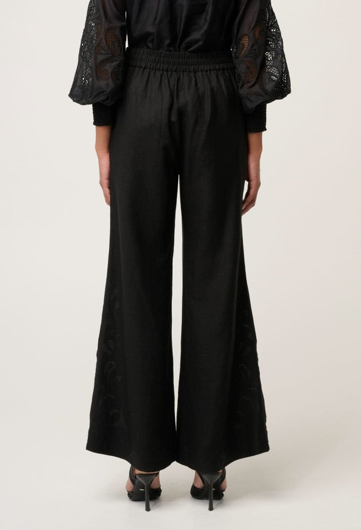 Rhea Linen Viscose Embroidered Pant in Black Pant Once Was