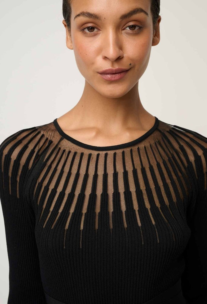 Rhiannon Viscose Nylon Sheer Knit Dress in Black Dress OnceWas