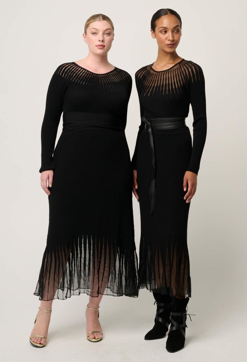 Rhiannon Viscose Nylon Sheer Knit Dress in Black Dress OnceWas