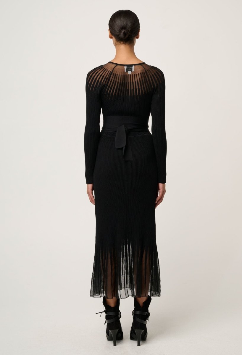 Rhiannon Viscose Nylon Sheer Knit Dress in Black Dress OnceWas