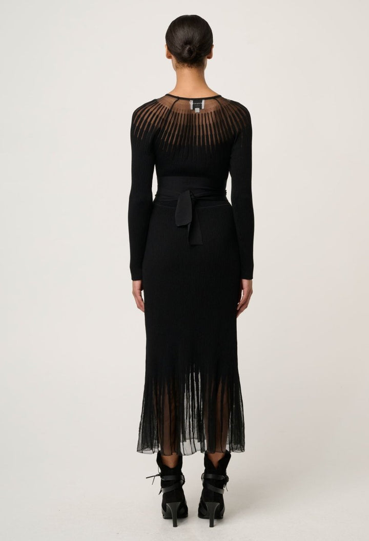 Rhiannon Viscose Nylon Sheer Knit Dress in Black Dress OnceWas