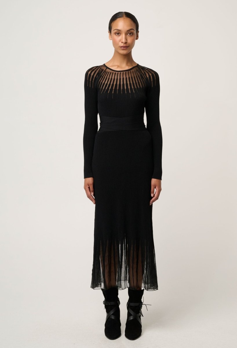 Rhiannon Viscose Nylon Sheer Knit Dress in Black Dress OnceWas