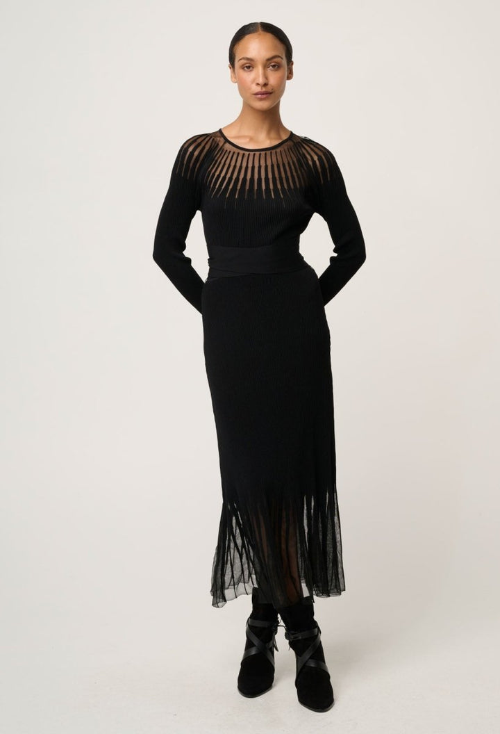 Rhiannon Viscose Nylon Sheer Knit Dress in Black Dress OnceWas