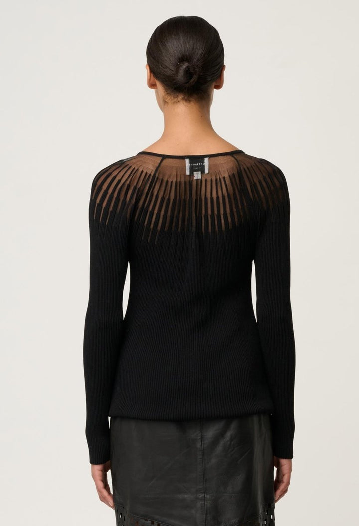 Rhiannon Viscose Nylon Sheer Knit Top in Black Blouse Once Was