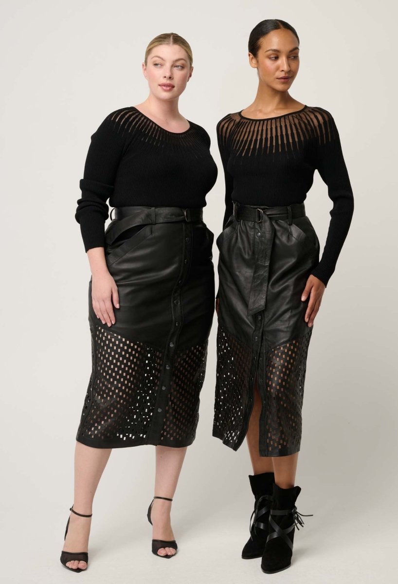 Rhiannon Viscose Nylon Sheer Knit Top in Black Blouse Once Was