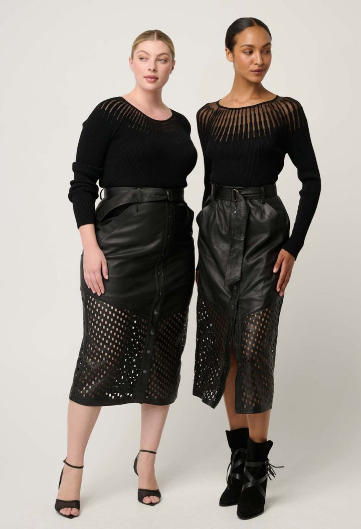 Rhiannon Viscose Nylon Sheer Knit Top in Black Blouse Once Was