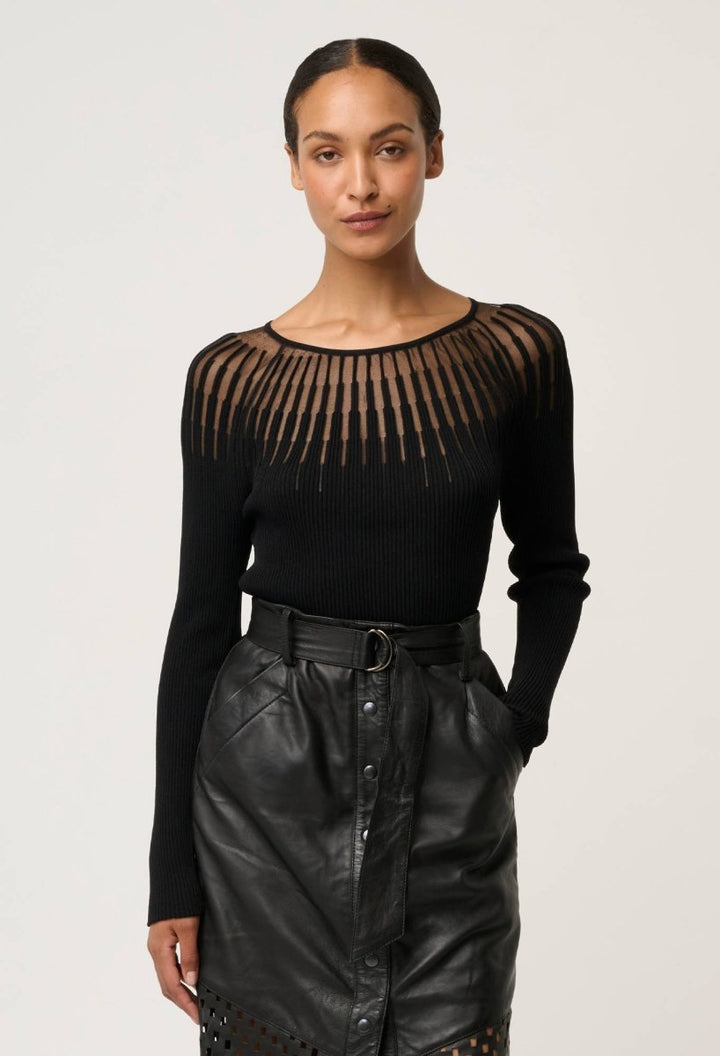 Rhiannon Viscose Nylon Sheer Knit Top in Black Blouse Once Was
