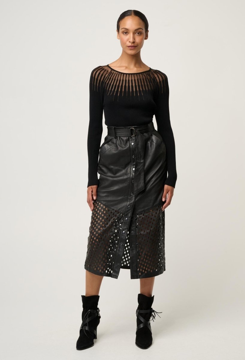 Rhiannon Viscose Nylon Sheer Knit Top in Black Blouse Once Was