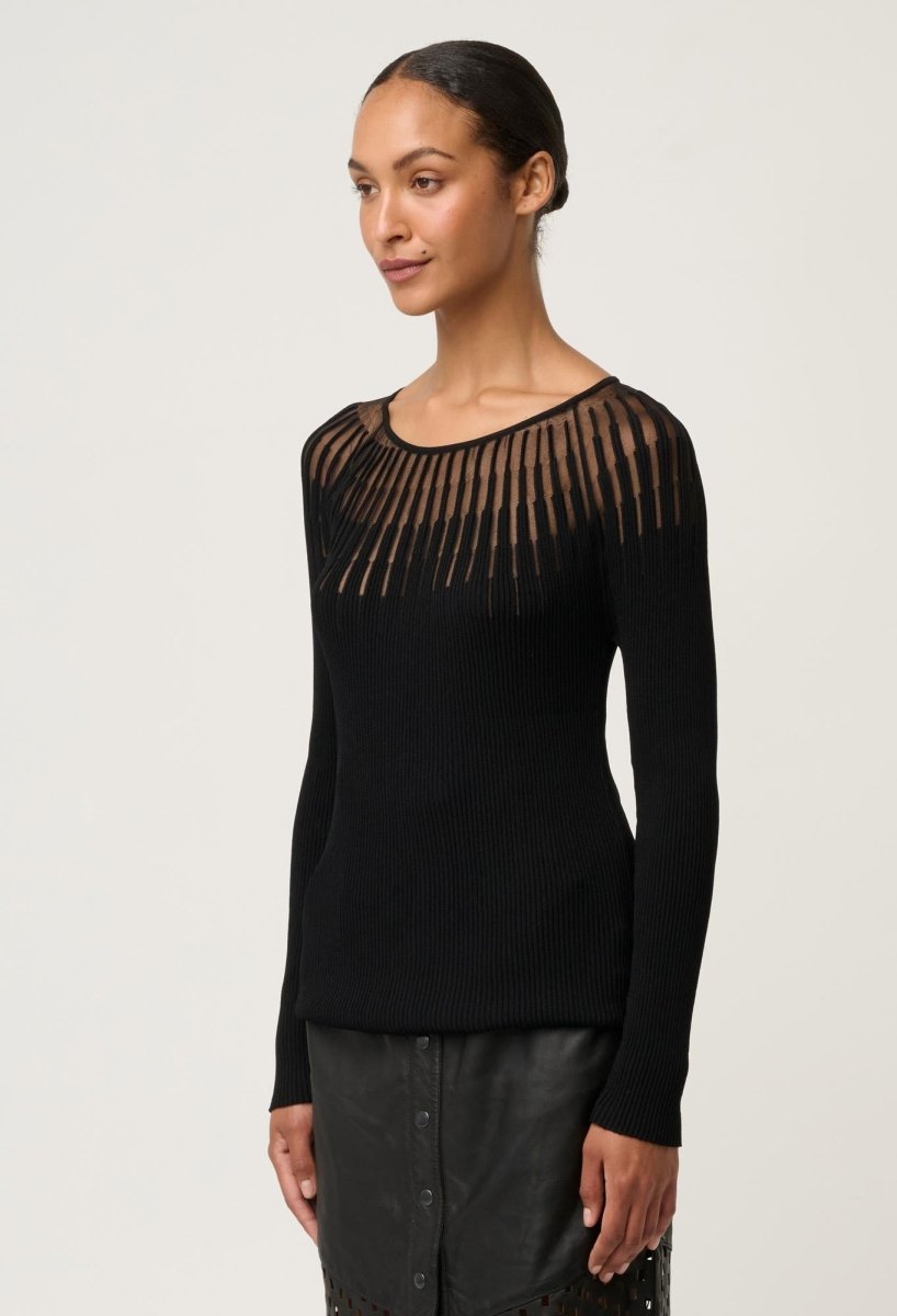 Rhiannon Viscose Nylon Sheer Knit Top in Black Blouse Once Was
