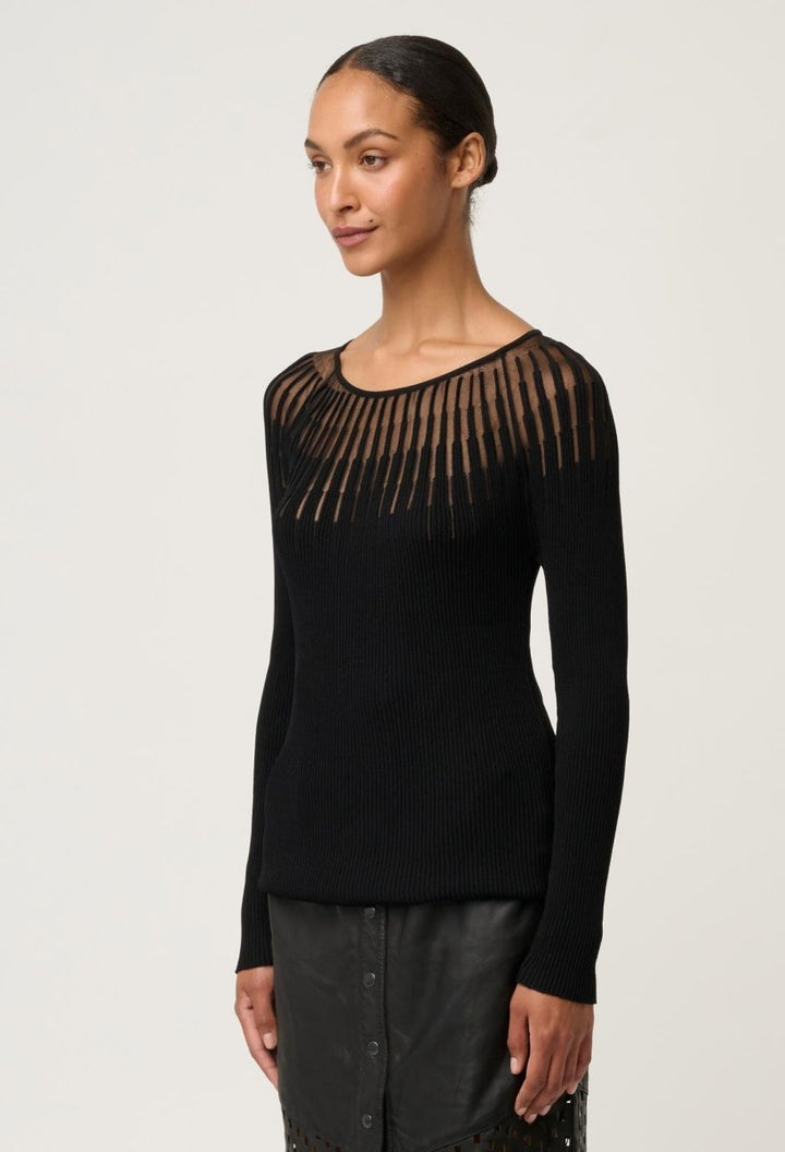 Rhiannon Viscose Nylon Sheer Knit Top in Black Blouse Once Was