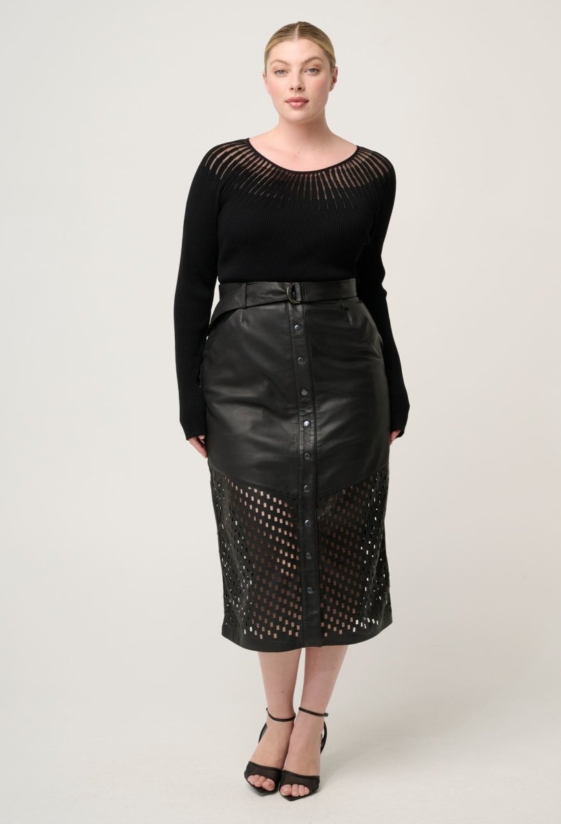 Rhiannon Viscose Nylon Sheer Knit Top in Black Blouse Once Was