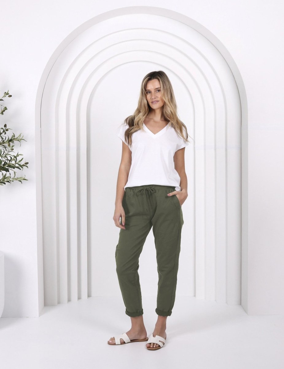 Riley Stretch Denim Joggers - Khaki Monaco Jeans