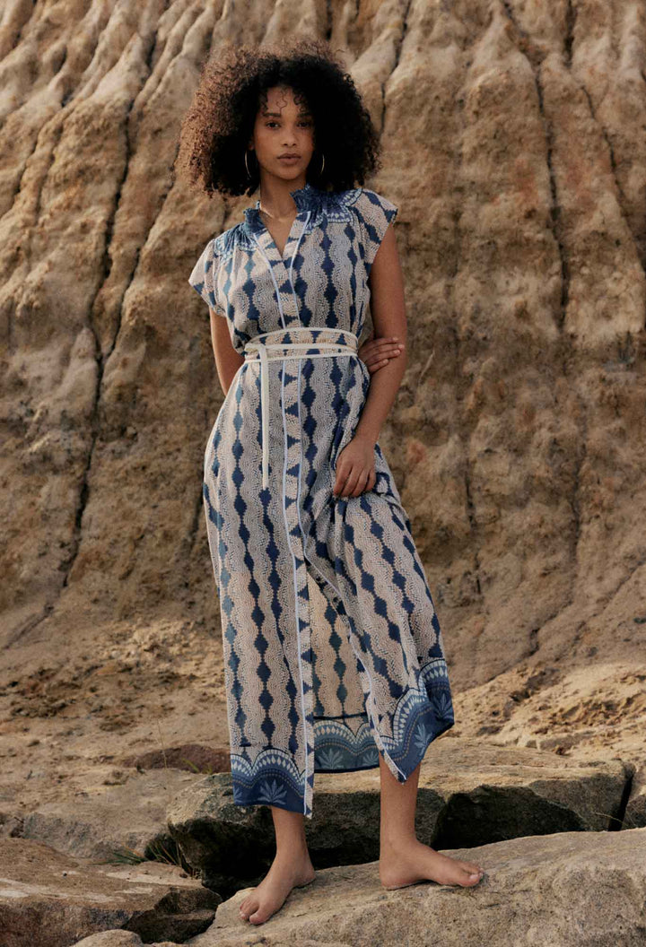 Rimal Cotton Silk Maxi Dress in Marrakech Topaz - Stanleyandstone