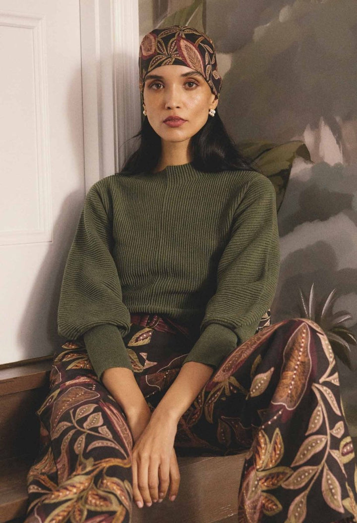 Roselle Cotton Cashmere Knit Top in Winter Moss Once Was