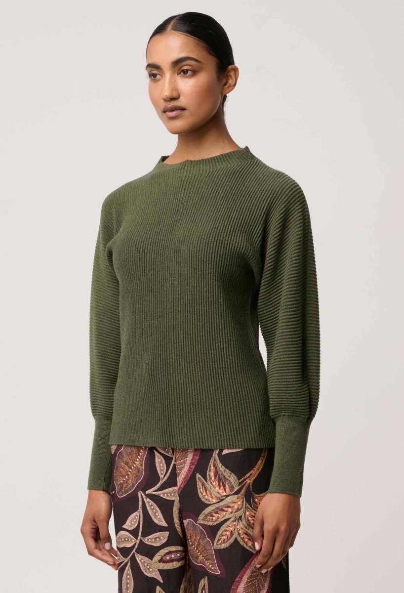Roselle Cotton Cashmere Knit Top in Winter Moss Once Was