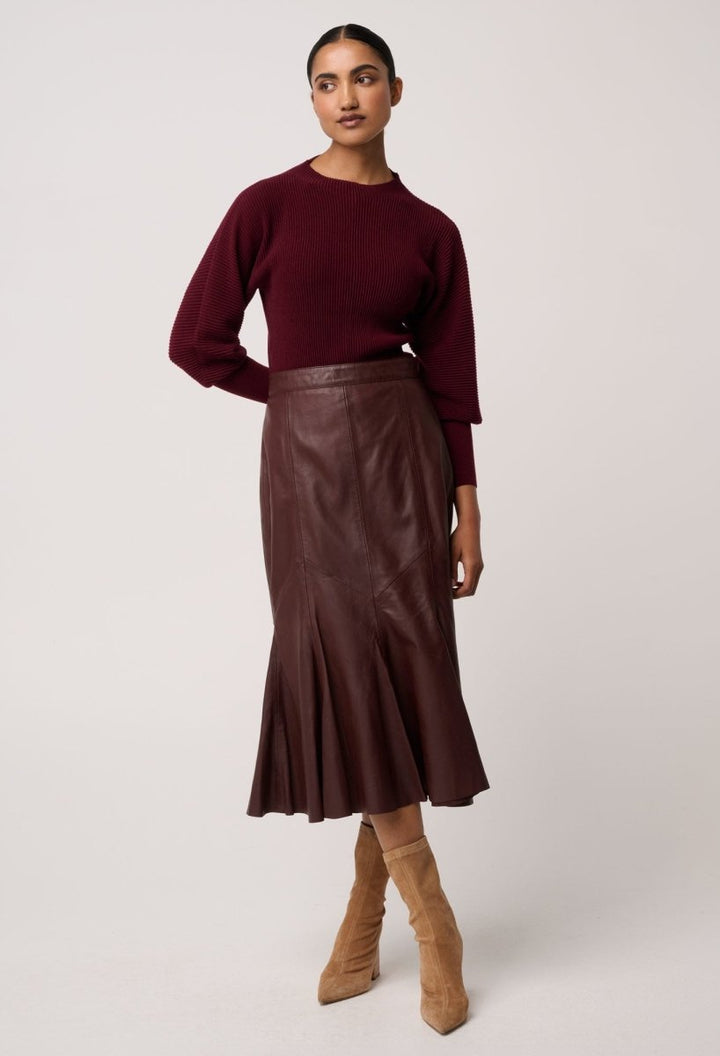 Roselle Merino Wool Blend Knit Top in Bordeaux Once Was