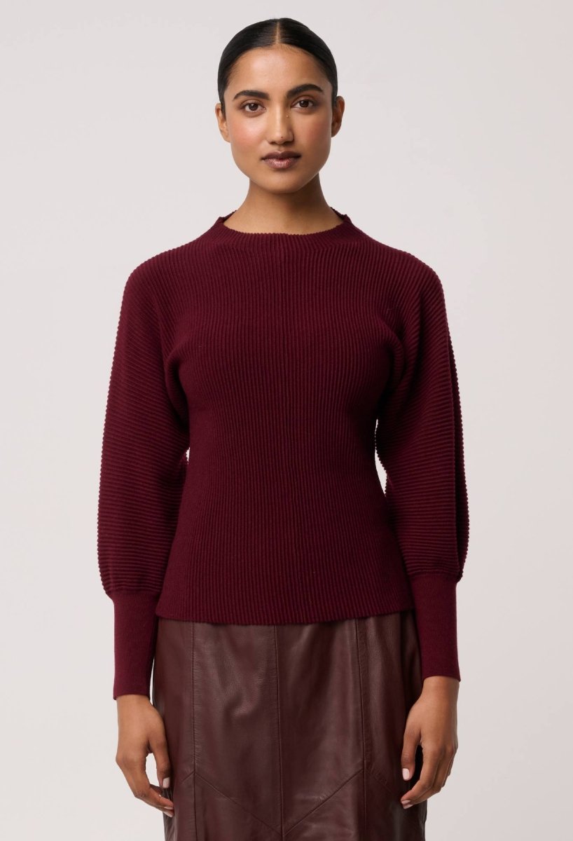Roselle Merino Wool Blend Knit Top in Bordeaux Once Was