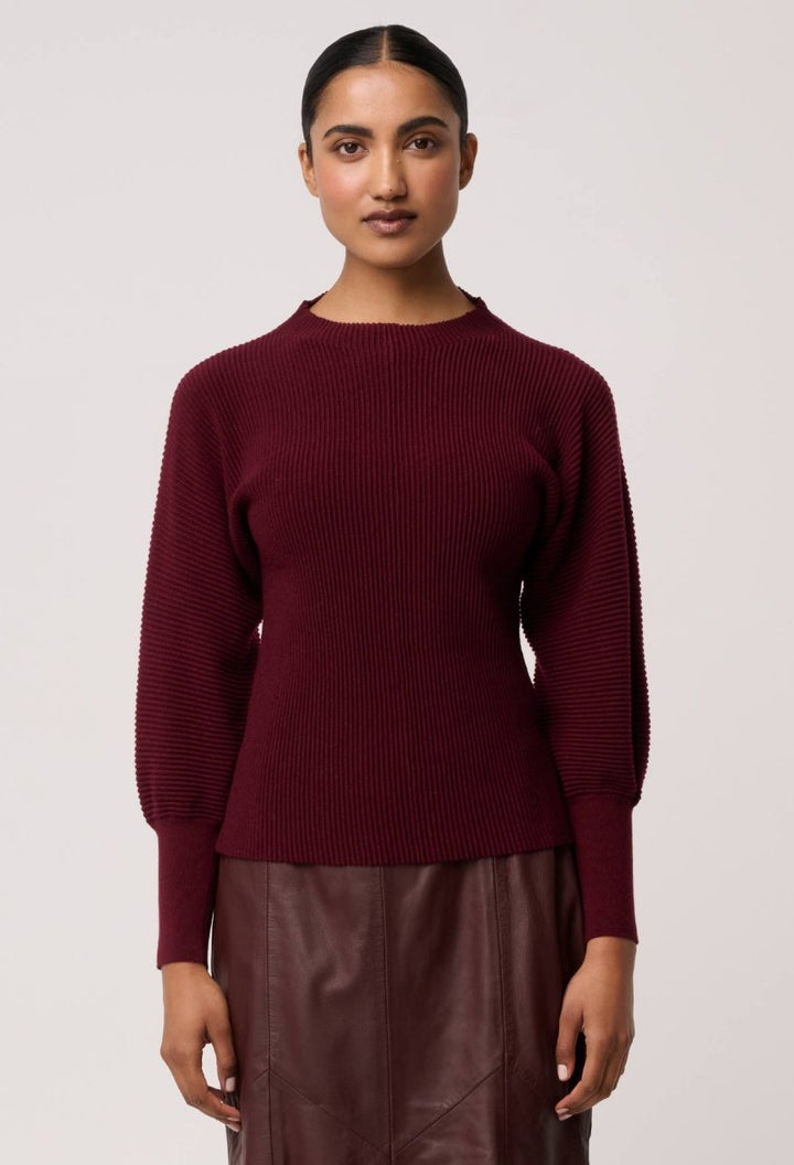 Roselle Merino Wool Blend Knit Top in Bordeaux Once Was