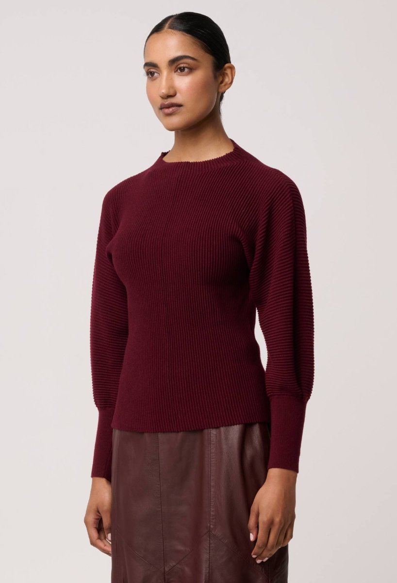 Roselle Merino Wool Blend Knit Top in Bordeaux Once Was