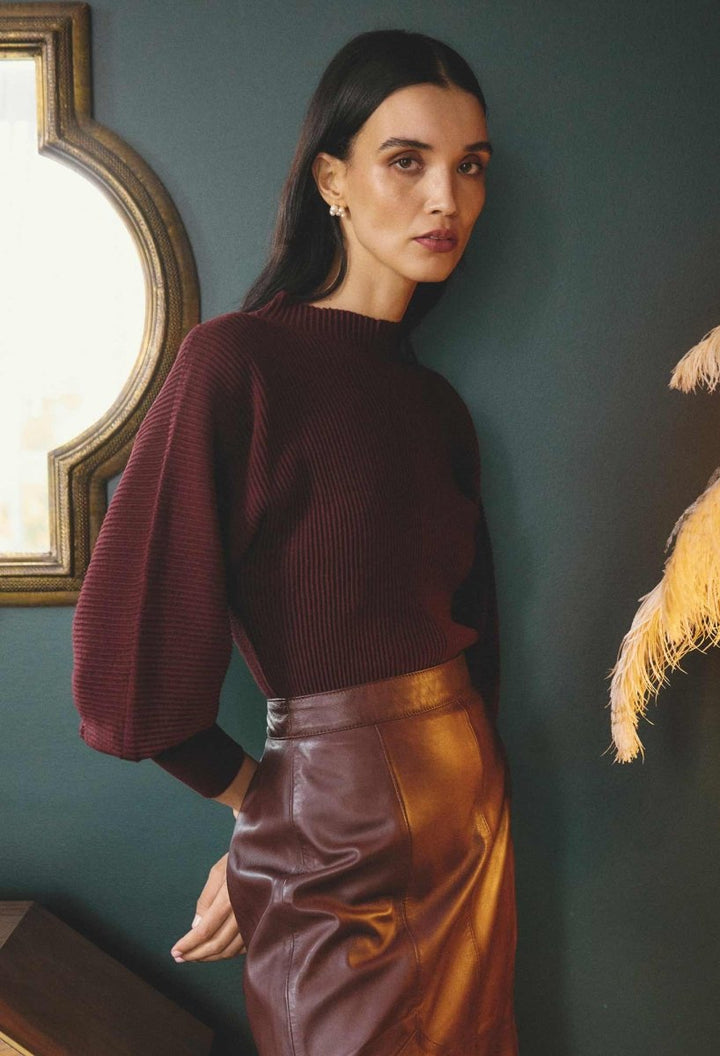 Roselle Merino Wool Blend Knit Top in Bordeaux Once Was