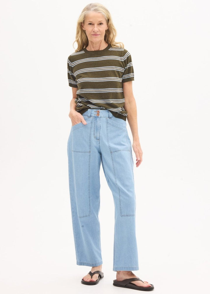 Rowan Stripe Knit Tee - Green / Blue / Chalk Knit POL