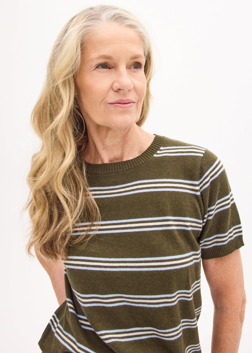 Rowan Stripe Knit Tee - Green / Blue / Chalk Knit POL