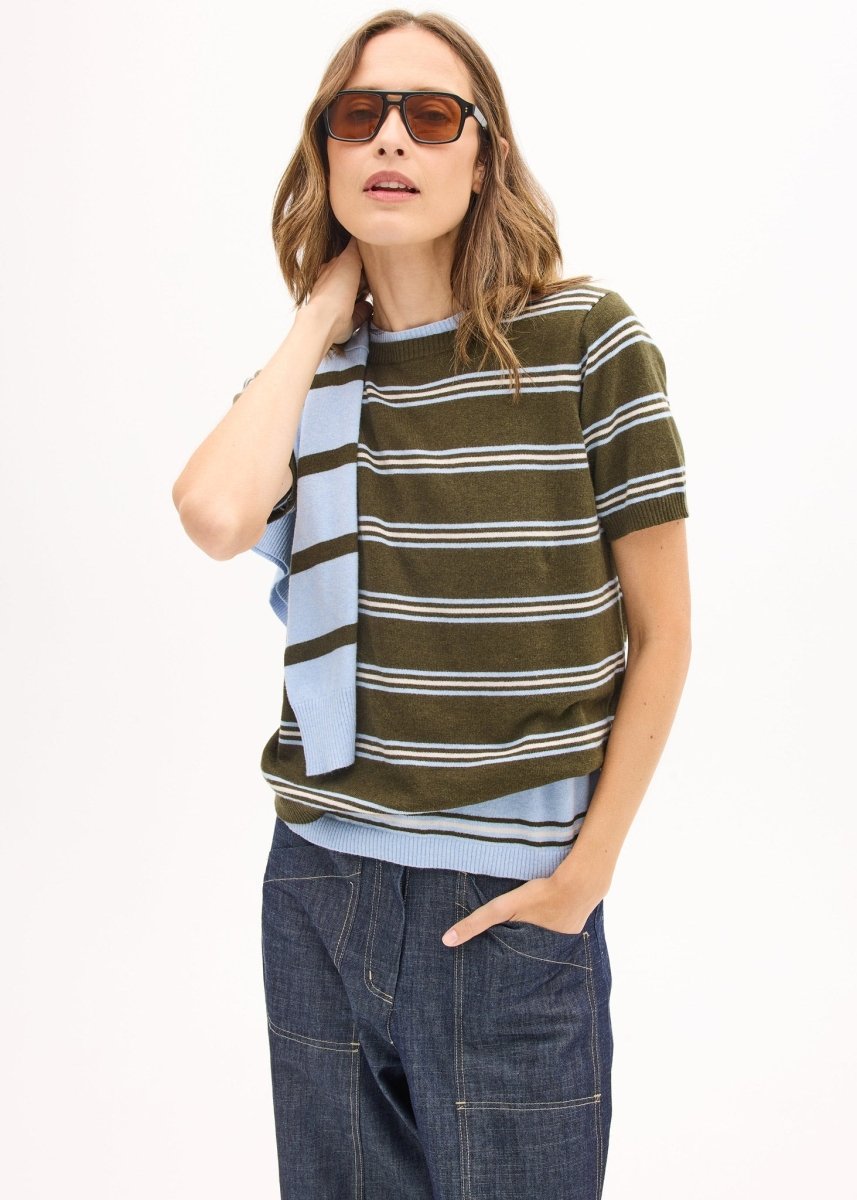 Rowan Stripe Knit Tee - Green / Blue / Chalk Knit POL