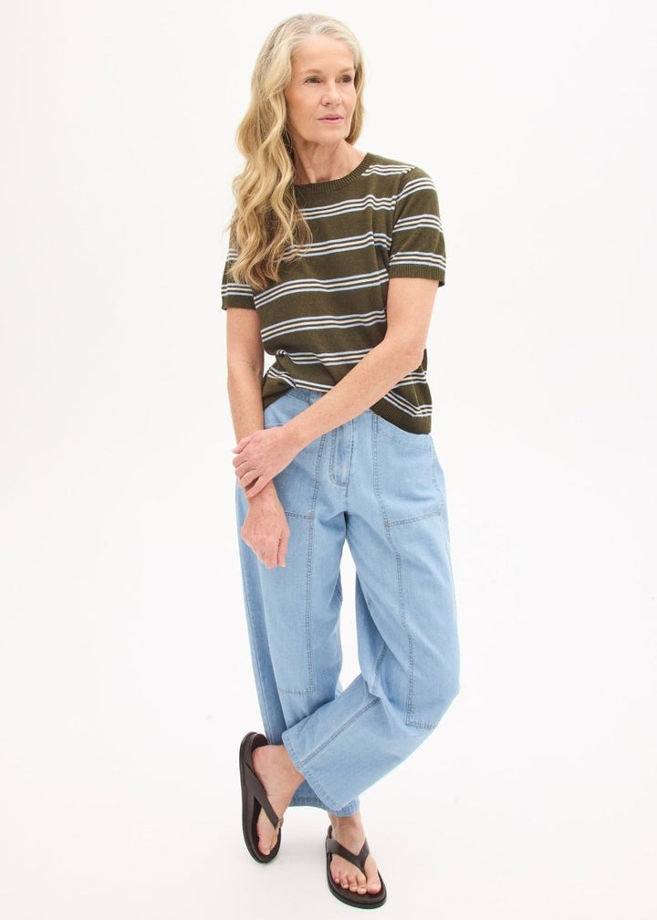 Rowan Stripe Knit Tee - Green / Blue / Chalk Knit POL
