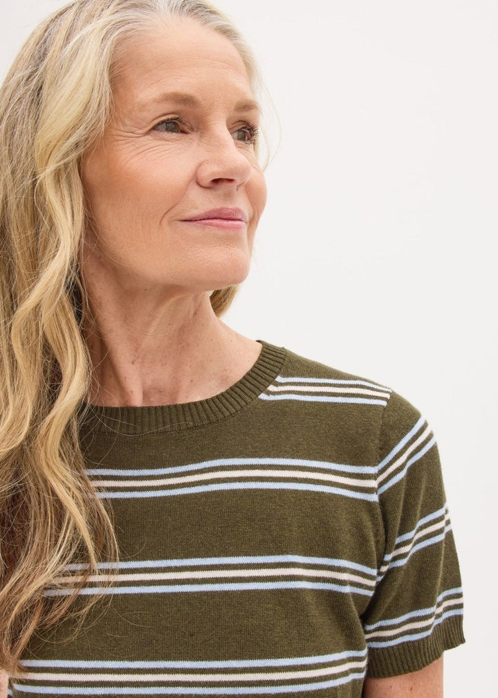 Rowan Stripe Knit Tee - Green / Blue / Chalk Knit POL