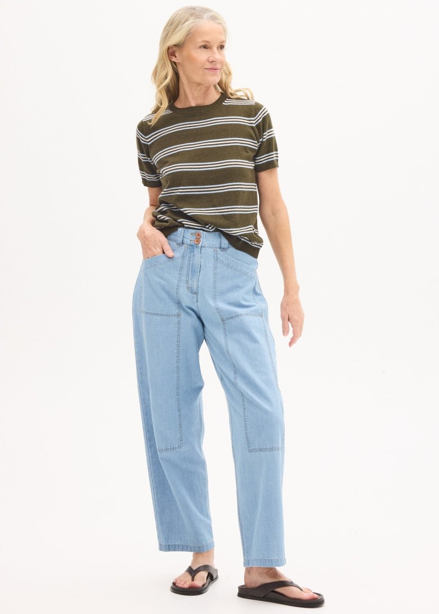 Rowan Stripe Knit Tee - Green / Blue / Chalk Knit POL