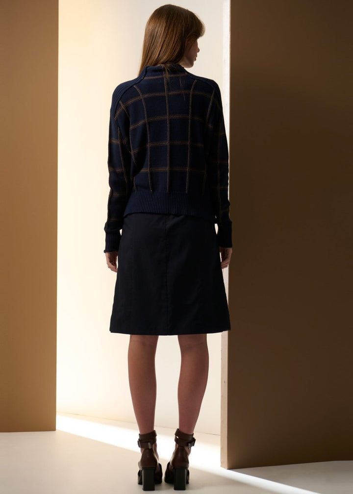 Sable Check Funnel Neck Knit - INK / Choc knit POL