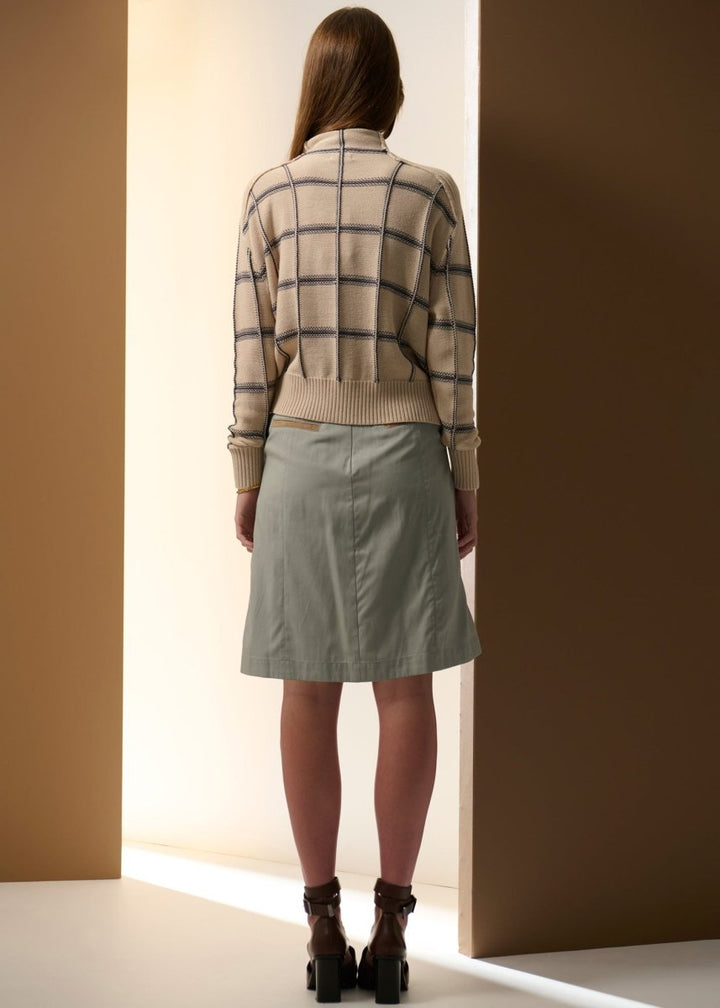 Sable Check Funnel Neck Knit - Pebble / INK knit POL